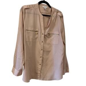 Calvin Klein Button Up Blouse Blush Pink Gold Hardware XL
